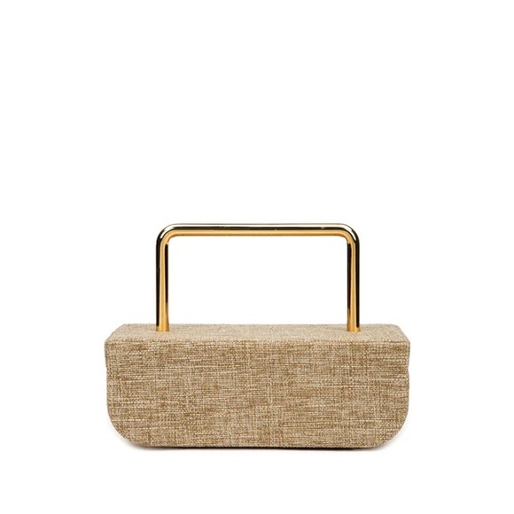 Brandon Blackwood Vanity Purse | 24K Gold Plated Hardware- Beige Canvas - Picture 4 of 5